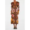 Farm Rio Viscose Long Dress With Chenille Flowers Print In Brown