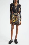 FARM RIO FARM RIO FLORAL BORDER PRINT LONG SLEEVE WRAP MINIDRESS