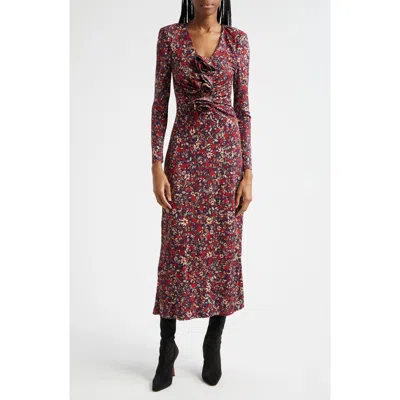 Farm Rio Floral Bracelet Sleeve Jersey Dress In Chelsea Garden Purple