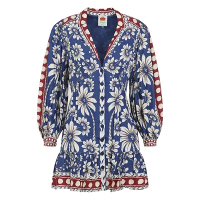 Farm Rio Floral Button-front Mini Dress In Multi