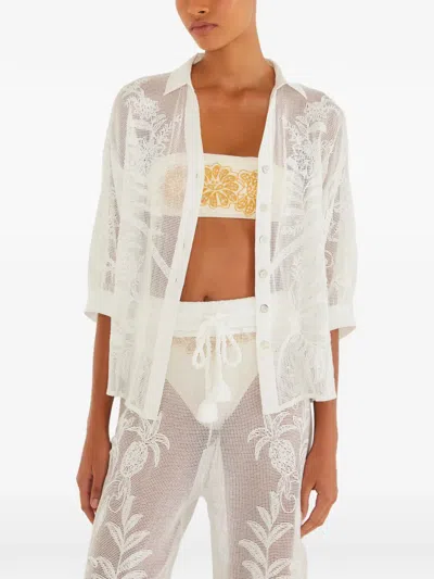 Farm Rio Floral Buttoned Shirt In White