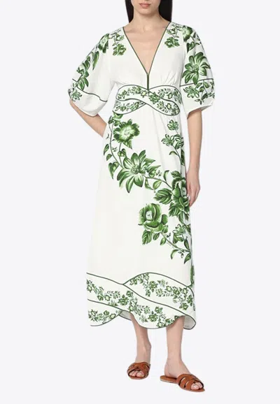 Farm Rio Floral Cascade V-neck Midi Dress