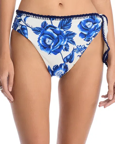 Farm Rio Floral Cascade Full High Waist Bikini Bottoms Blue Floral Cascade Off-white