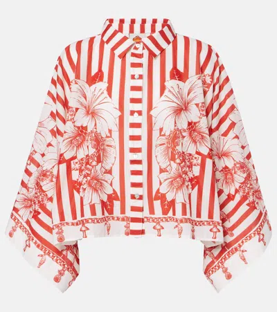 Farm Rio Floral Chains Cropped Cotton Shirt In Red