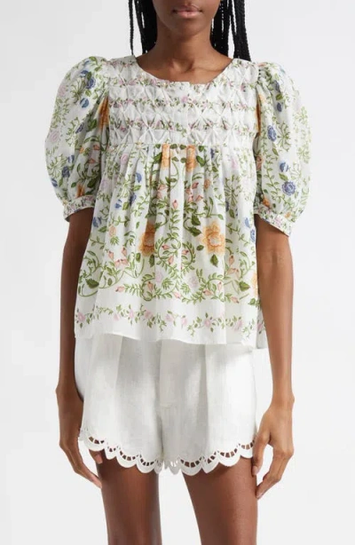 FARM RIO FARM RIO FLORAL COTTON PUFF SLEEVE TOP