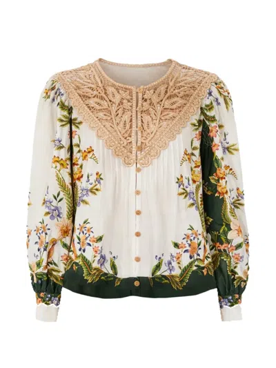 Farm Rio Floral Crochet Blouse In Multi