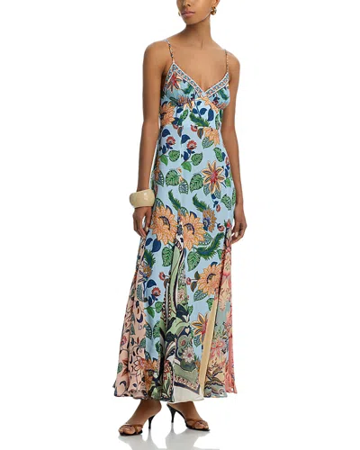 Farm Rio Light Blue Floral Delhi Sleeveless Maxi Dress In Green | ModeSens