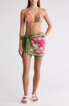 Farm Rio Floral Elegance Scarf Print Cotton Cover-up Wrap Skirt In Floral Elegance Mixed