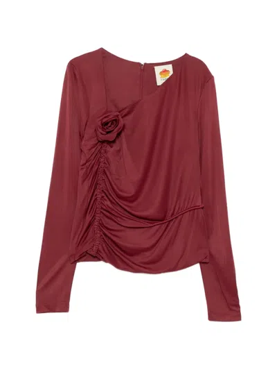 Farm Rio Floral-embellished Blouse In Red