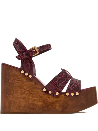 FARM RIO FLORAL-EMBOSSED STUDDED SANDALS