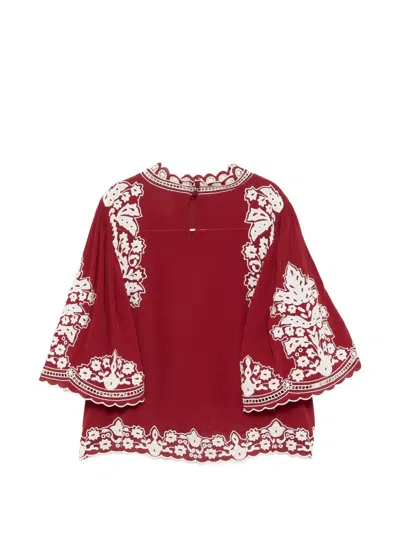 Farm Rio Palm Tree Embroidered Top In Burgundy