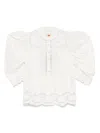 Farm Rio Romantic Richelieu Puffed Sleeve Blouse In White