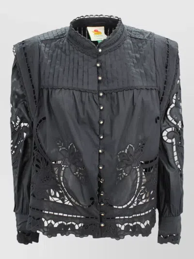 Farm Rio Floral Embroidered Jacket Lace Trim Buttons In Gray