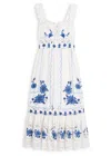 Farm Rio Richilieu Embroidered Linen Blend Midi Sundress In White