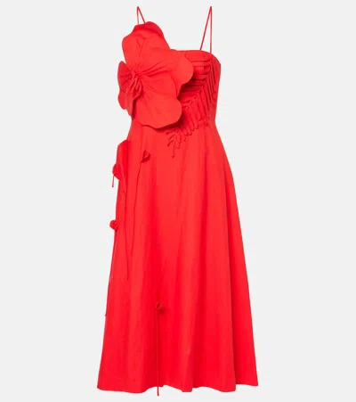 Farm Rio Besticktes Midikleid Aus Einem Leinengemisch In Rot