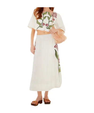 Farm Rio Floral Embroidered Midi Skirt In Multi