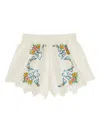 Farm Rio Floral-embroidered Scalloped Shorts In White