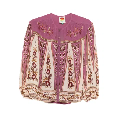 Farm Rio Floral Embroidered Long-sleeved Shirt In Purple