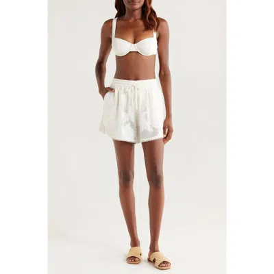Farm Rio Floral Embroidery Cotton Blend Cover-up Shorts