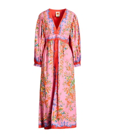 Farm Rio Floral Flared Dress In Pink