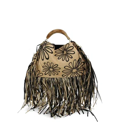 Farm Rio Floral Fringe Tote Bag In Black