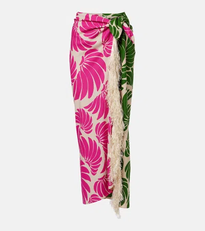 Farm Rio Floral Fringed Linen-blend Beach Cover-up In Pink