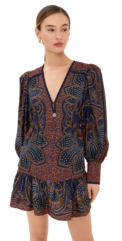 Farm Rio Floral Glam Blue Mini Dress Floral Glam Blue In Multi