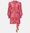 Farm Rio Floral Glam Scarf Satin Minidress In Pink