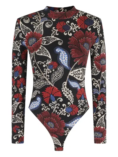 Farm Rio Floral High-neck Top In Black