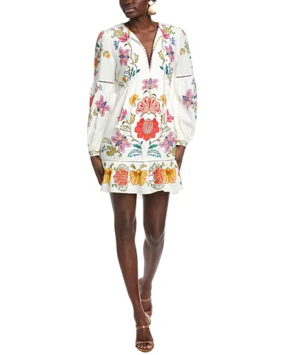 Farm Rio Floral Insects Off White Linen-blend Mini Dress In Multi