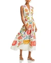 FARM RIO FLORAL INSECTS PLUNGING NECK DRESS