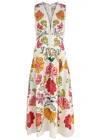 FARM RIO FARM RIO FLORAL INSECTS PRINTED LINEN MIDI DRESS