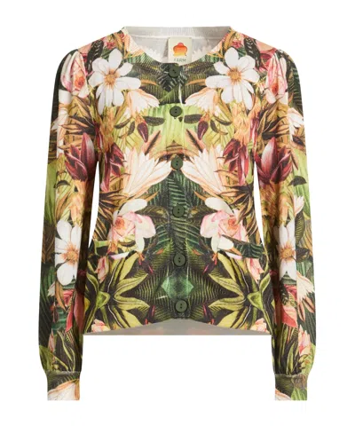 Farm Rio Floral Knit Cardigan In Green