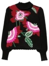Farm Rio Mock-neck Embroidered Pullover Sweater In Black