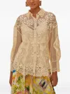 Farm Rio Floral-lace Long-sleeves Shirt In Brown