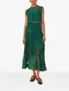 Farm Rio Floral-lace Midi Skirt In Green