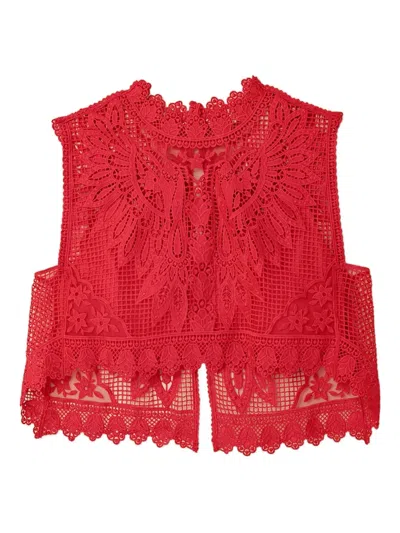 Farm Rio Floral Lace Top In Red