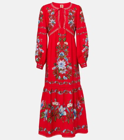 Farm Rio Red Sweet Bloom Bouquet Lenzing Ecovero Euroflax Midi Dress