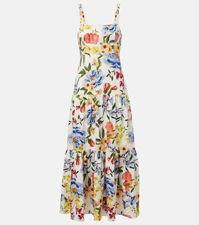 FARM RIO FLORAL LINEN-BLEND MIDI DRESS