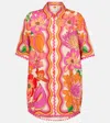 Farm Rio Spring Affair Linen Short-sleeve Buttondown Shirt