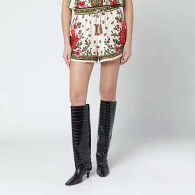 Farm Rio Floral Linen-blend Shorts In White