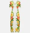 Farm Rio Picnic Flower Printed Linen Maxi Dress In Multi
