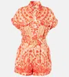 Farm Rio Jaipur Belted Linen Romper In Red