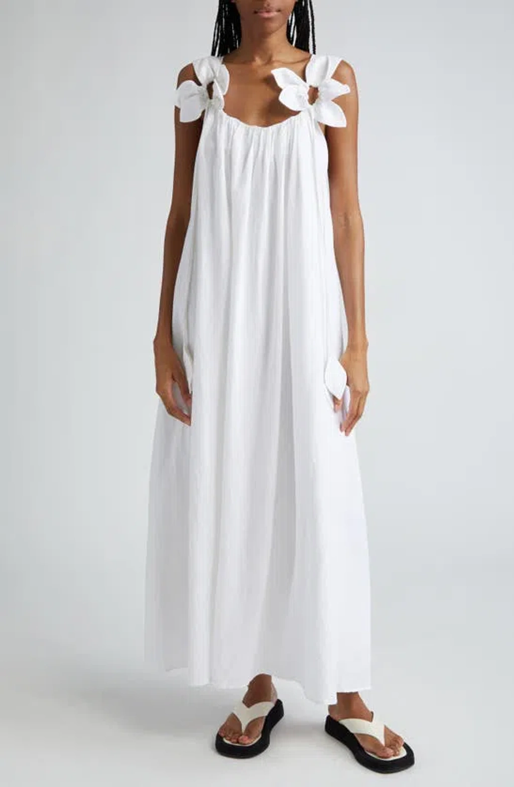 Farm Rio White Floral Linen Blend Maxi Dress | ModeSens