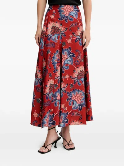Farm Rio Floral Maxi Skirt In Red