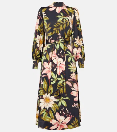 Farm Rio Floral Midi Dress In Black