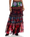 FARM RIO FLORAL MIX RUFFLE MAXI SKIRT