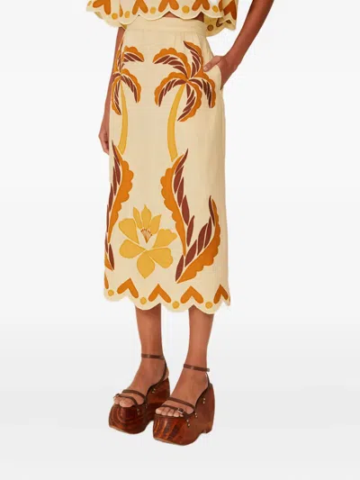 Farm Rio Floral Palm-tree Midi Skirt In Multi