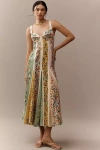 Farm Rio Delicate Floral Stripes Midi Dress In Green