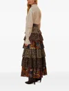 Farm Rio Floral-patchwork Tiered Midi Skirt In Multi
